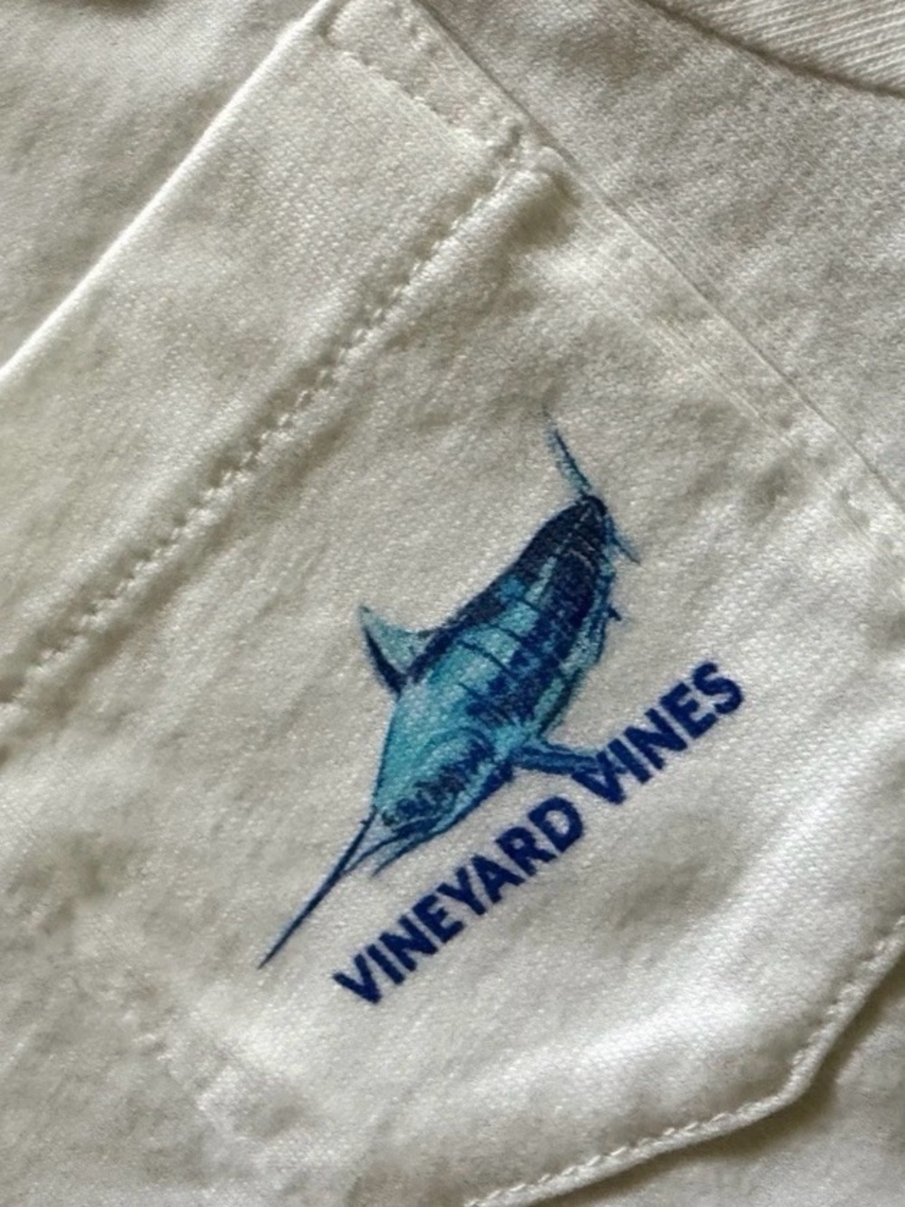 Vineyard Vines White Marlin L/S Pocket Tee with Blue Logo - Picture 2 of 3